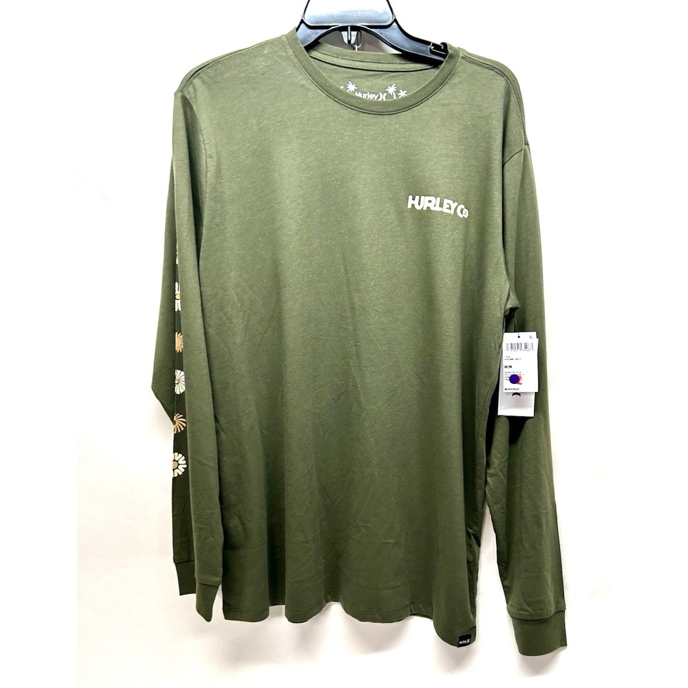 Hurley Long Sleeve Solar Cycles Mens Medium T Shirt Tee Surf Green (D3)